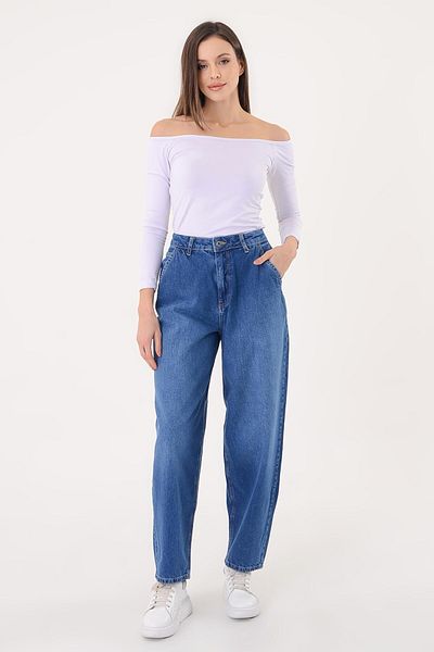 polle Women's Blue Wide Leg Baggy Trousers
