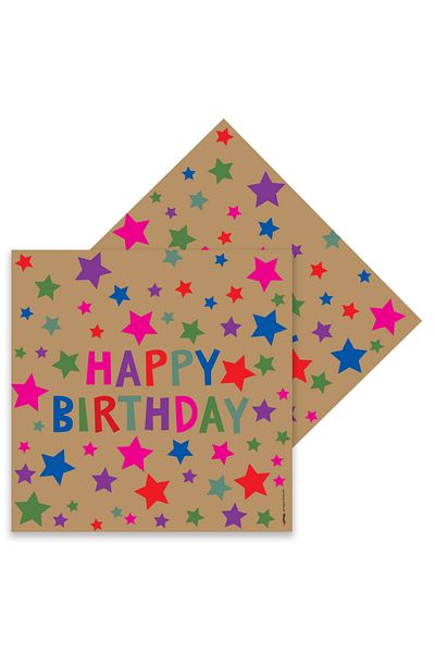 kidspartim Happy Birthday Printed Kraft Stars Paper Napkin Set of 16