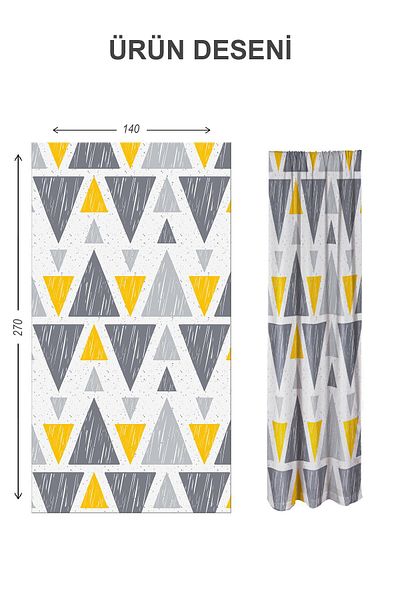 Doruklar Home Collection Digital Printing Washable Triangles Pattern 2 Wings Baby and Children's Room Background Curtain