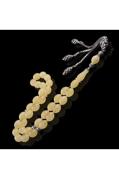 TESBİHCİBABA Ice Amber- White Tiger Misty Structure Drop Amber Rosary