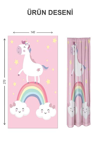 Doruklar Home Collection Digital Printing Washable Unicorn Pattern 2 Wings Baby and Children's Room Background Curtain