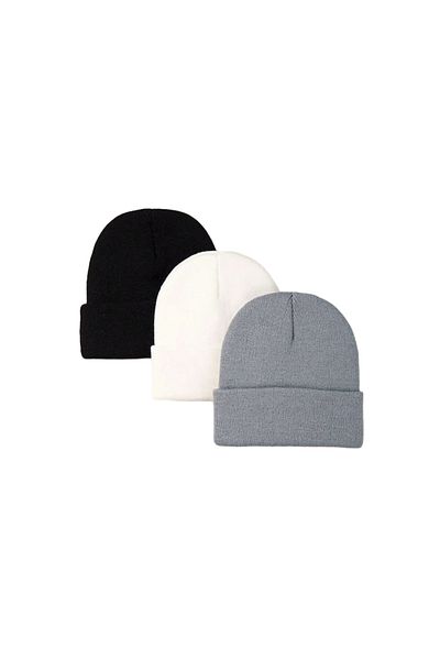 Melodi Scarf 3 Pieces Men's Winter Folded Basic Beret Standard Black-White-Gray Set