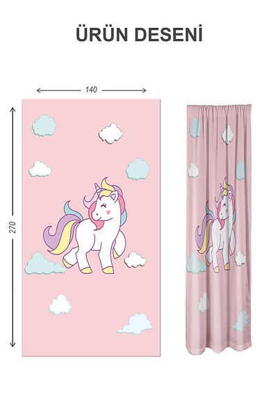 Doruklar Home Collection Digital Printing Washable Unicorn Pattern 2 Wings Baby and Children's Room Background Curtain