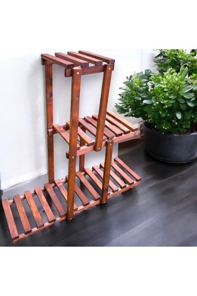 Genel Markalar 3 Katlı Ahşap Çiçeklik Saksılık 3 Raflı Masif