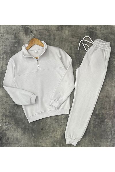 ESKİŞEHİR YUMURCAK Half Zip Solid Color Inside Fleece Tracksuit Set