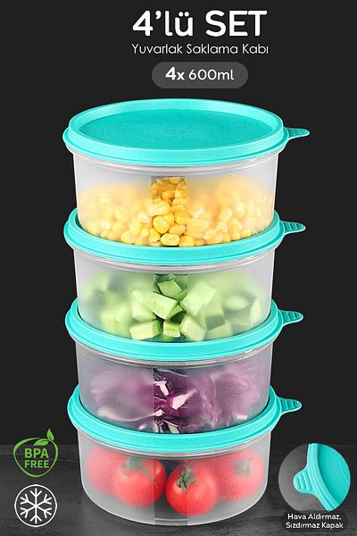 Meleni Home Set of 4 Green Food Container - Food Storage Organizer, 4X600Ml