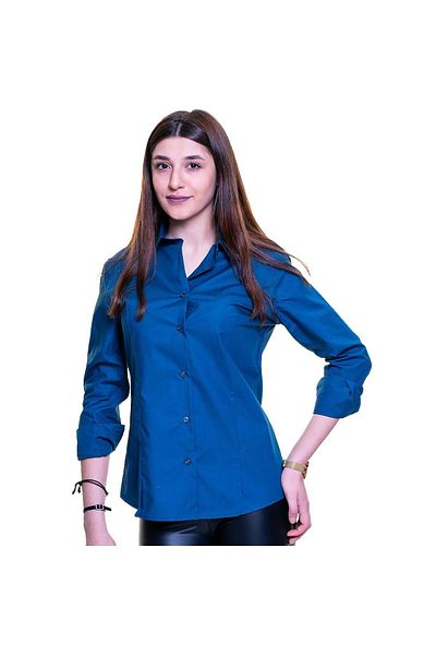 Exve Exclusive Cămașă de damă cu mânecă lungă, de bază, uni, albastru indigo