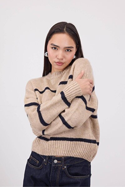 Addax Bisiklet Yaka Çizgili Triko Kazak K3424-A6