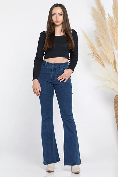 GÜLSELİ Navy Blue High Waist Spanish Leg Lycra Women's Jeans Jean Pants