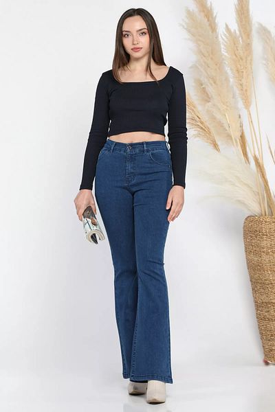 GÜLSELİ Navy Blue High Waist Spanish Leg Lycra Women's Jeans Jean Pants
