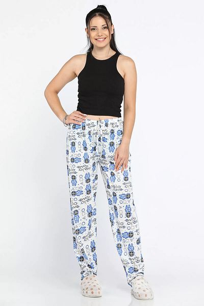 GÜLSELİ Pantaloni de pijama cu model pentru femei albastre cu talie elastică