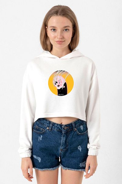 Tshirthane Meovv Meow Ecru Women's Crop Hoodie