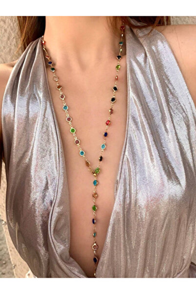 SE Jewellery قلادة نسائية أنيقة على شكل حرف Y من باريس العالمية الملونة مقاس 60 سم