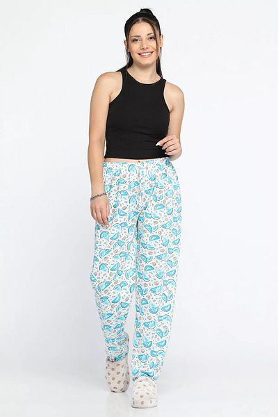 GÜLSELİ Pantaloni de pijama cu model pentru femei albastre cu talie elastică