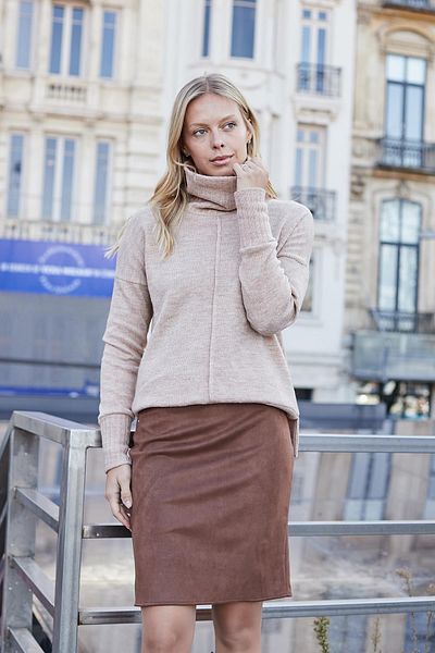 Jument Ψηλόμεση Lycra Suede Γυναικεία Pencil Φούστα - Ανοιχτή και Μαύρισμα