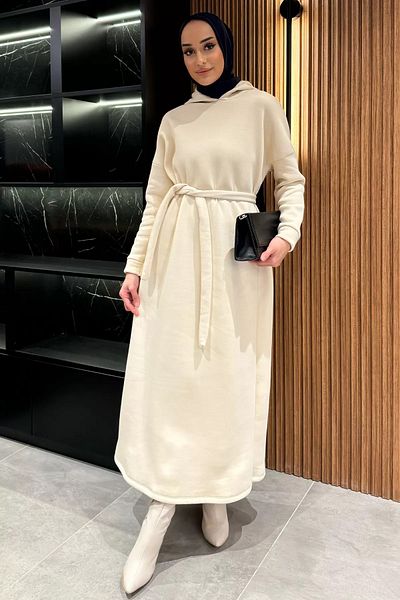 julude Κρεμ κουκούλα με τρία νήματα ράστερ φόρεμα Hijab με φύλλο