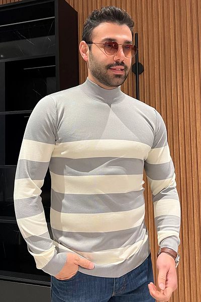 MİSHAR İTALİA Πλεκτό πουλόβερ Grikrem Half Fisherman ριγέ