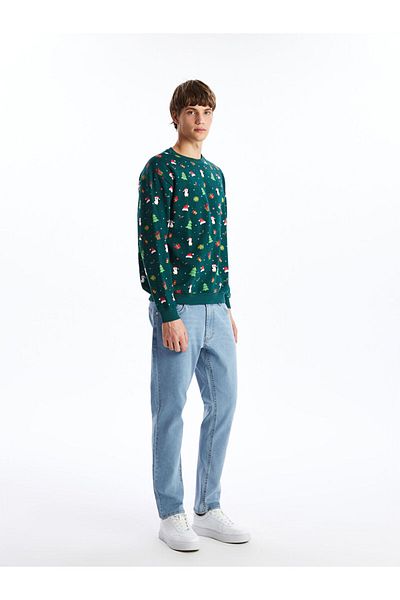 LC Waikiki Hanorac gros pentru bărbați cu mânecă lungă cu tematică de Anul Nou LCW Crew Neck