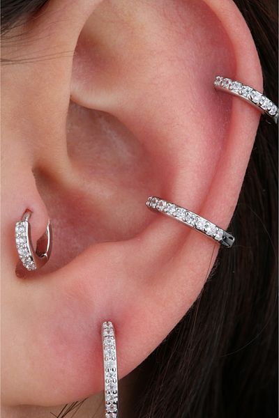 VLM AKSESUAR Zircon Stone Detailed Helix Lobe Conch Rook - Surgical Steel Piercing
