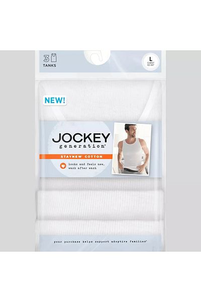 JOCKEY Men's Staynew 100% Cotton A-Shirt Tank Jockey Men's 100% Cotton A-Shirt Tank Pack of 3