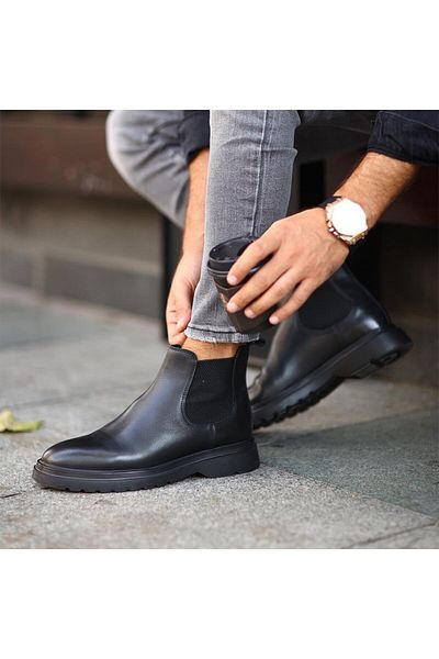 iskarpino Black Men's Genuine Leather Chelsea Boots