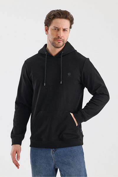 OZNGİYİM Interlog Double Face Black Hooded Sweatshirt