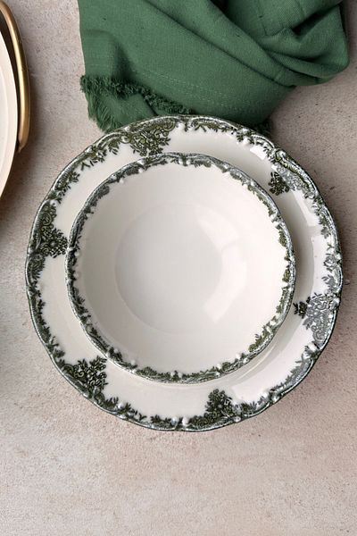 porselenden Set de farfurii din porțelan premium cu design special de 21 cm pentru 6 persoane, verde antic