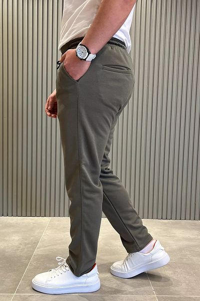 MİSHAR İTALİA Ανδρικό παντελόνι Jogger με ελαστική μέση χακί