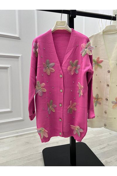 STİLZERAFET Cardigan tricotat cu detalii de flori