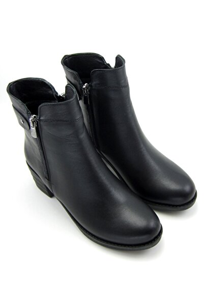 Erkan Saçmacı Zandra Μαύρες γνήσιες δερμάτινες μπότες με τακούνι με φερμουάρ