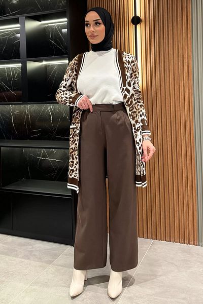 julude بنطال Palazzo Hijab نسائي عالي الخصر بشريط فيلكرو واسع الساق