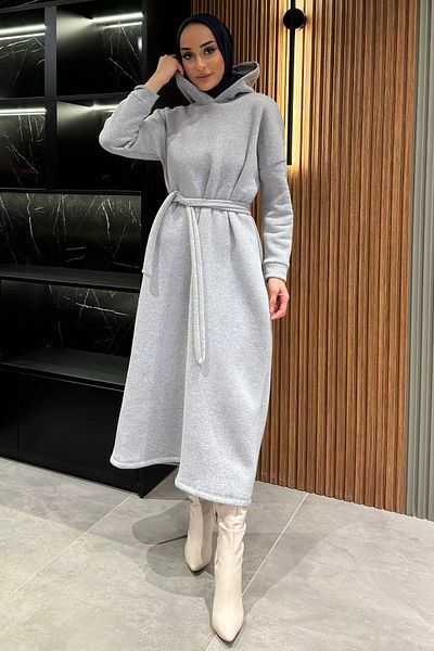 julude Φόρεμα Hijab με γκρι κουκούλα με τρεις κλωστές