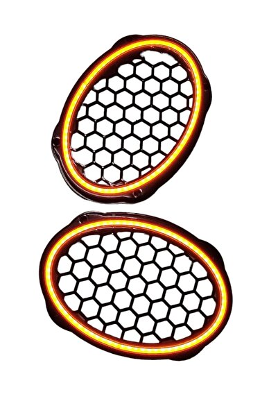 Oval 6x9 Hoparlör Kapağı Plastik Neon Turuncu Işıklı Vidalı 2 Adet Siyah