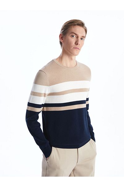 LC Waikiki Crew Neck Long Sleeve Striped Men's Knitwear Sweater