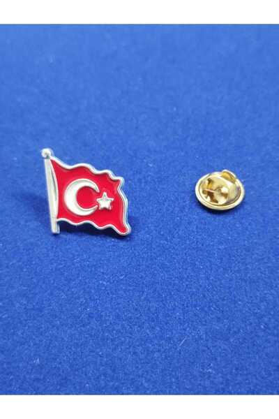 bidünyamadalya Türk Bayrağı Gümüş Kaplama Mine Kırmızı beyaz Boyalı Yaka Rozeti