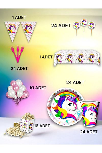 VibeHome Unicorn Themed Luxury Set for 24 - Birthday Party and Fun Events