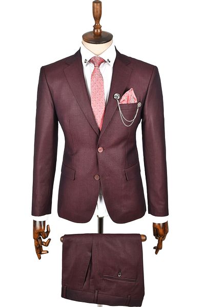 Rizz up Men's Plum Double Button Double Slit 2-Piece Suit