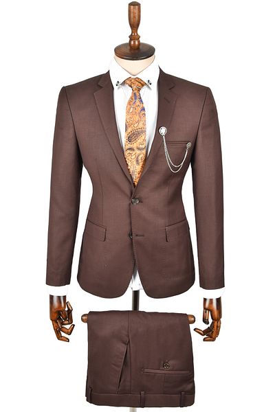 Rizz up Men's Brown Two Button Double Slit Mono Collar Slim Fit 2 Piece Suit 2300310