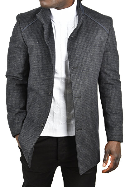 DeepSEA Чоловічий темно-синій пальто з візерунком у клітинку, slim fit, кашемір 2407003