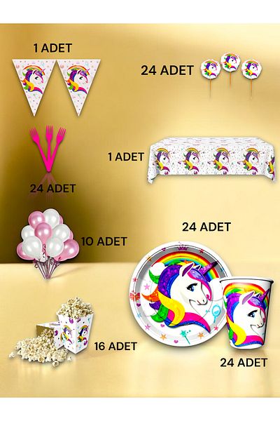 VibeHome Unicorn Themed Luxury Set for 24 - Birthday Party and Fun Events