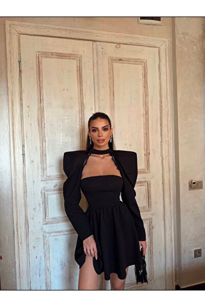 WHITE Kol Balonlu Dantel Detaylı Elbise