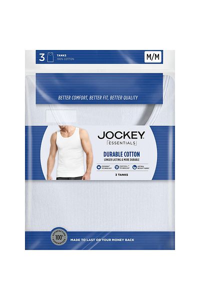 JOCKEY Durable Cotton Jockey A-Shirt Tank for Men - 100% Cotton, 3' Pack