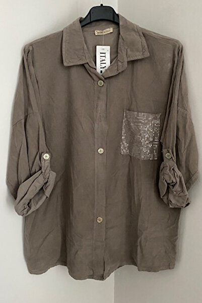 AYASOFYA OTANTIK Жіноча італійська віскозна сорочка з паєтками, кишенями, ове...