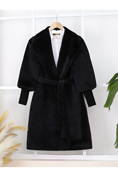 Modamorfo Palton cu mâneci cu nervuri, guler șal, căptușit cu catifea -Negru