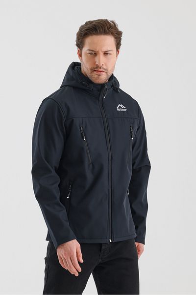 B.HE.Z Navy Blue Softshell Men's Coat - Waterproof with Detachable Zipper and Pocket