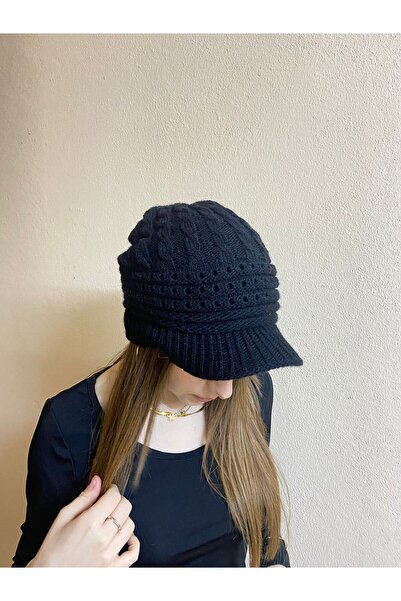 sema aksesuar قبعة صغيرة محبوكة باللون الأسود - هدية رأس السنة الجديدة