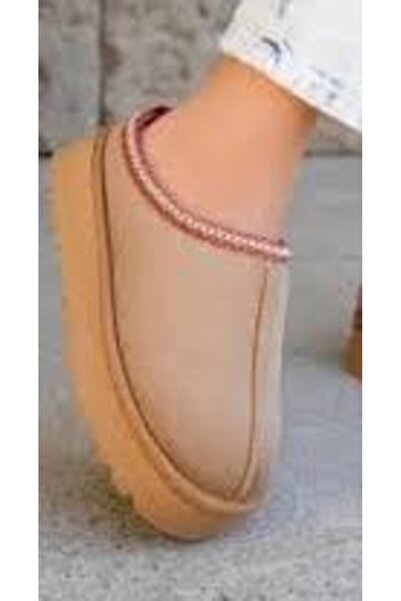 BEYAZ Milano içi Tüylü Yüksek Tabanlı UG Kadın Terlik VİZON