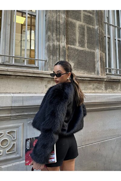 Elegance Scarf Prémiový importovaný černý kožich Lolita - Svatební Bolero bunda bez límečku