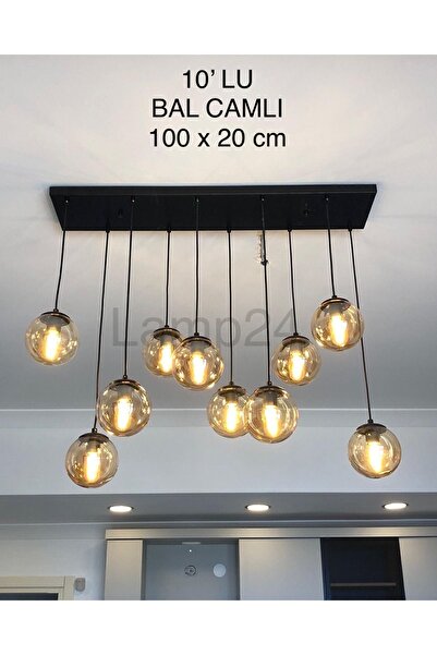 Lamp24 Dali Serisi 10'lu Yemek Masası Avizesi - Bal Glop Camlı