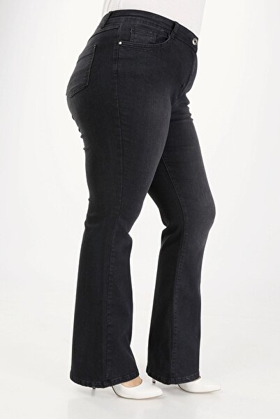 Genel Markalar Ispanyol Paça Likralı Büyük Beden Jeans Pantolon.